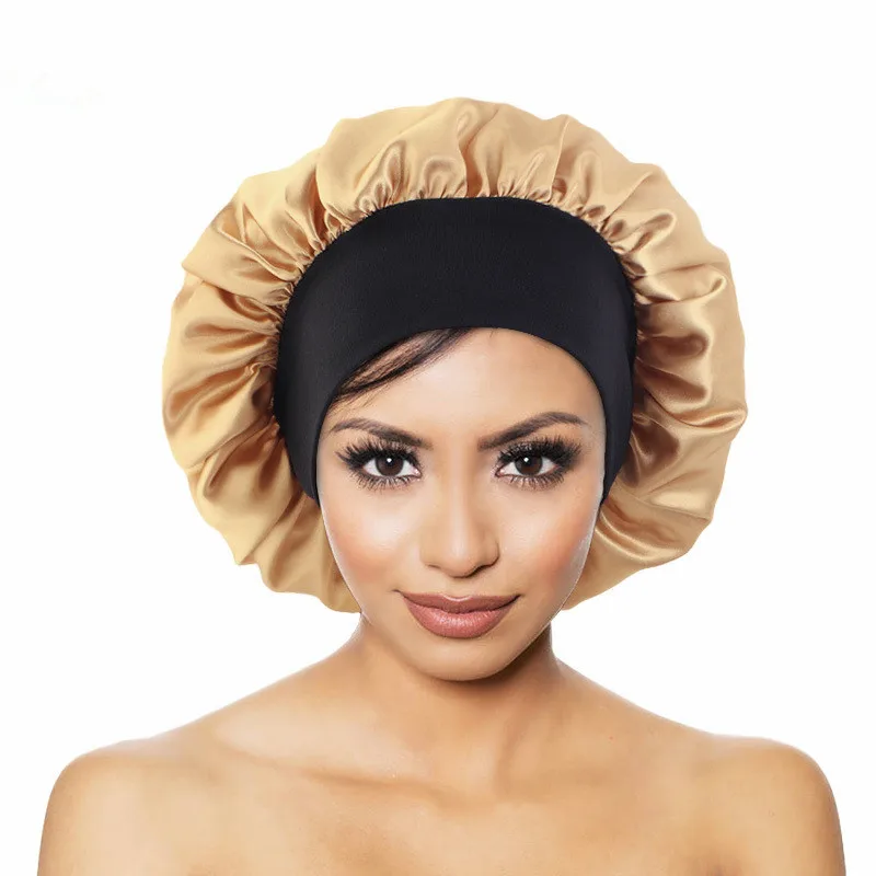 

Beauty Lady Black Elastic Night Sleep Hat Hair Loss Cap Women Wide Band Stain Make Up Hair Bonnet