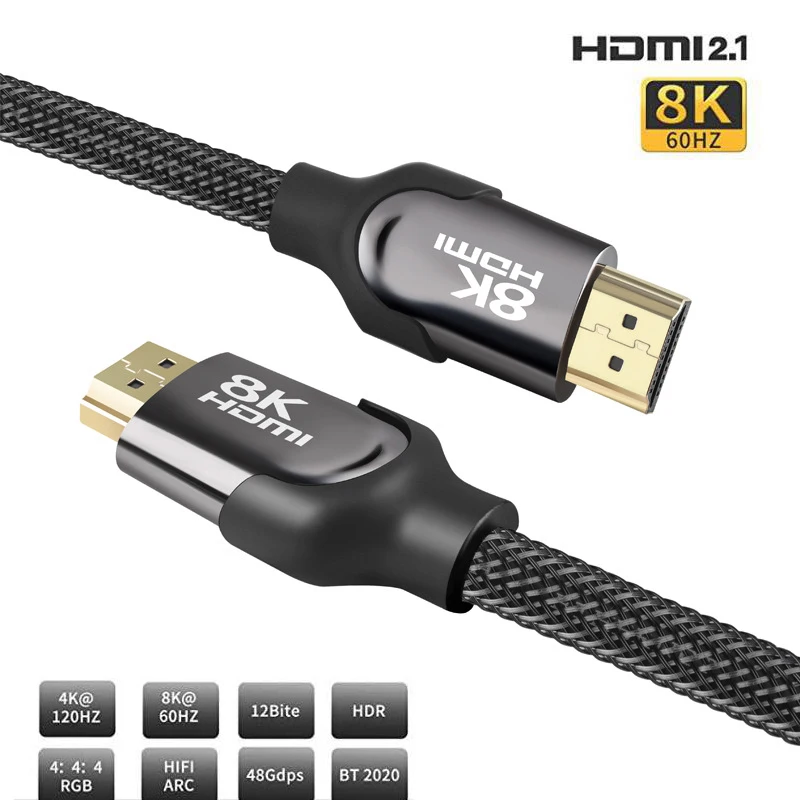 

OEM high quality high speed hdmi 2.1 cable 8k 48Gbps 60Hz 3M support 3D 4K for computer TV, Black