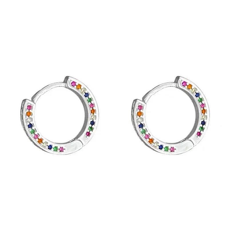 925 Sterling Silver Cubic Colored Zirconia Geometric Round Shaped Earrings Hoops Personalized Minimalist Style for Women