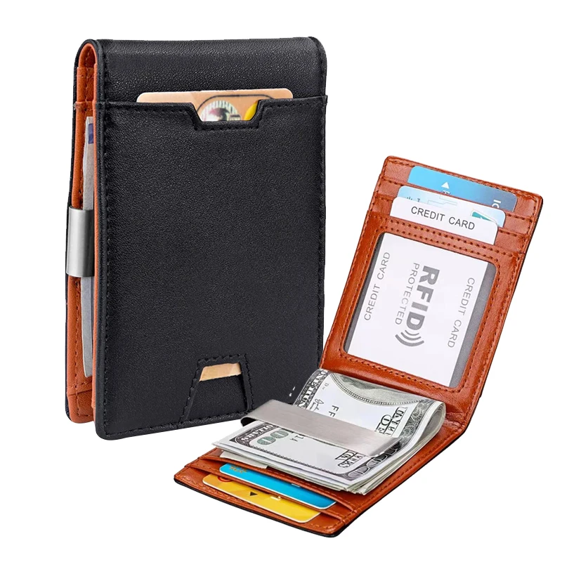 

Amazon Best Seller RTS Corporate Business Gifts Genuine Leather Mens Slim Bifold Wallet RFID Blocking Front Pocket Wallets Men