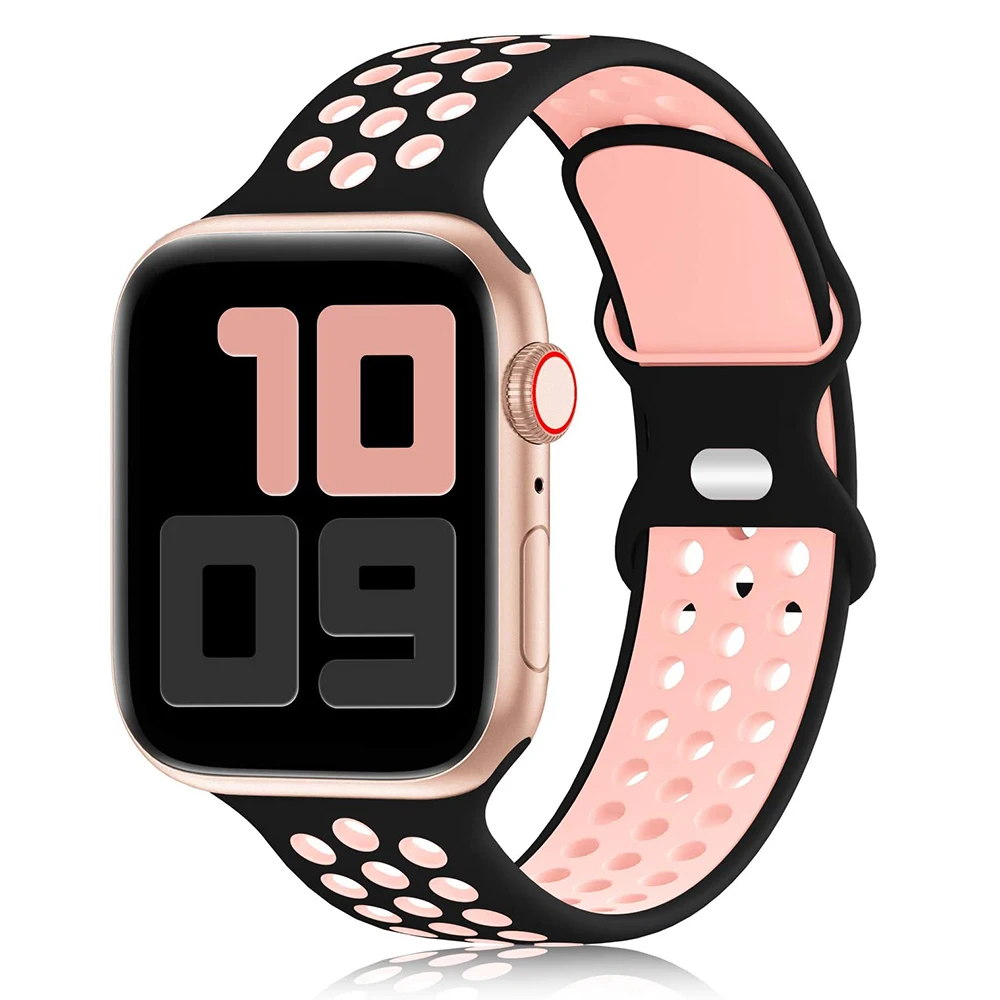 

Sport Strap For Apple Watch Band 6 SE 5 4 44mm 40mm Silicone Breathable Belt Bracelet to iWatch Watchband Series 7, Optional