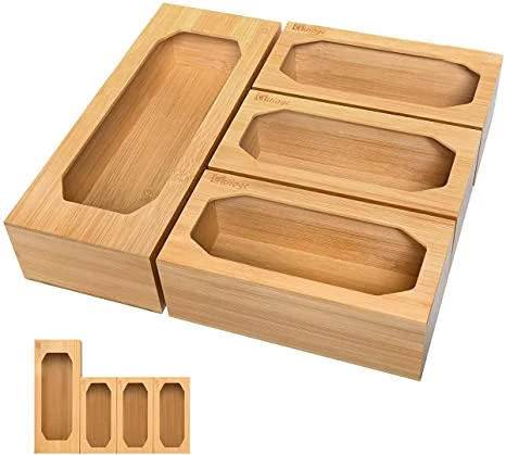 

DS1033 Kitchen Ziplock Bag Bamboo Organizer Drawer Wood Storage Holder Dispenser Bamboo Food Storage Bag Drawer Organizer, Natural