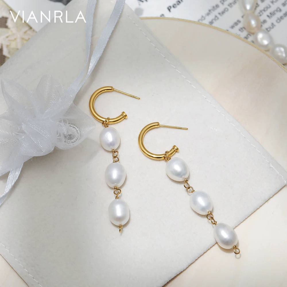 

VIANRLA Stainless Steel Jewelry 60mm Pearl Earrings Ear Pin Trendy 18k Gold PVD Plated Free Laser Logo Drop Shipping