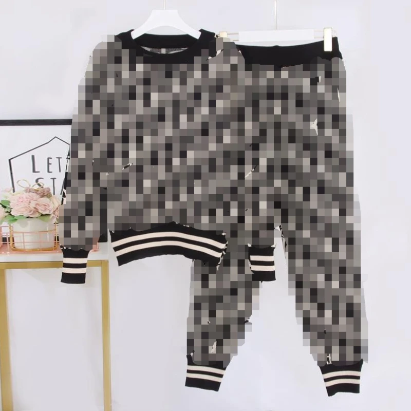 

Candice plus size famous clothing sweatsuit sets o neck long sleeve Letter printing luxury knit set women clothing