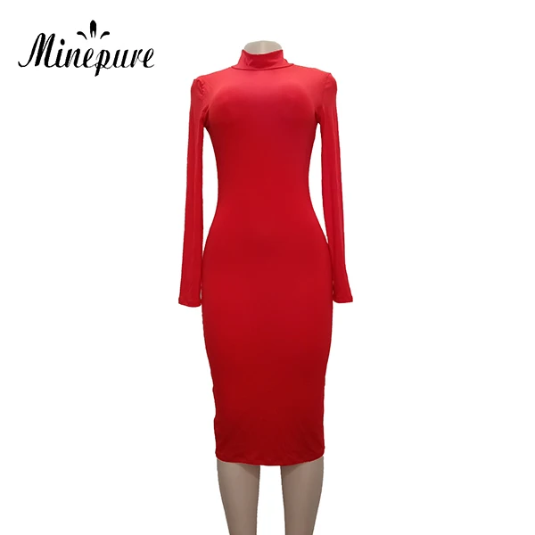 7190 Elegant Long Sleeve High Neck Wine Party Clothing Ladies Conservative Knee Length Dress Buy Womens Clothing Latest Design 19 Ladies Dresses Dresses Women Product On Alibaba Com