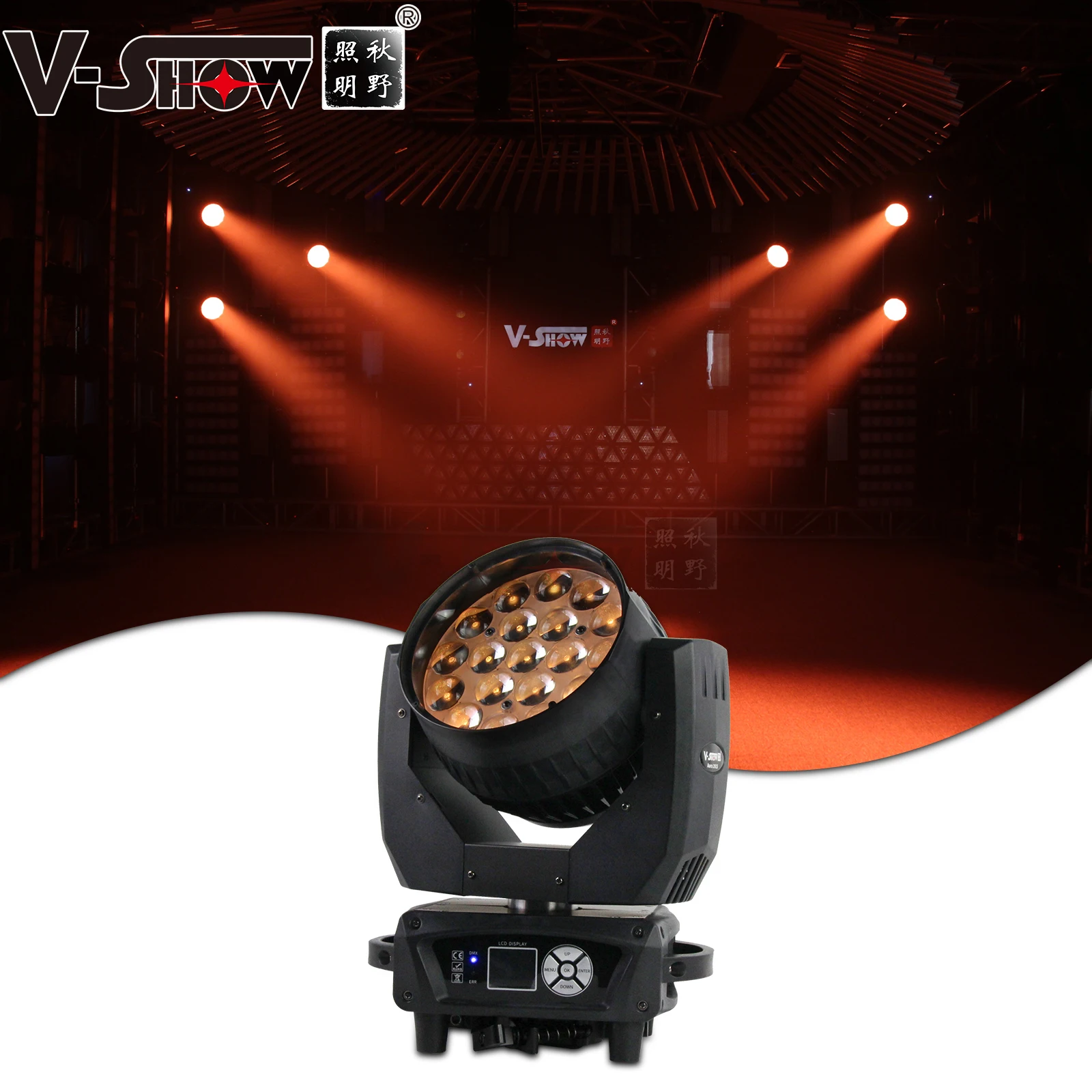 

V-Show USA Warehouse 1pc Aura 19*15W RGBW 4in1 Beam Wash Zoom With Folding Clamps LED Moving Head Light For Stage DJ Disco