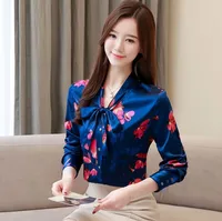 

hb10266a New silk silk blouse 2020 for spring bow large size woman's business shirt