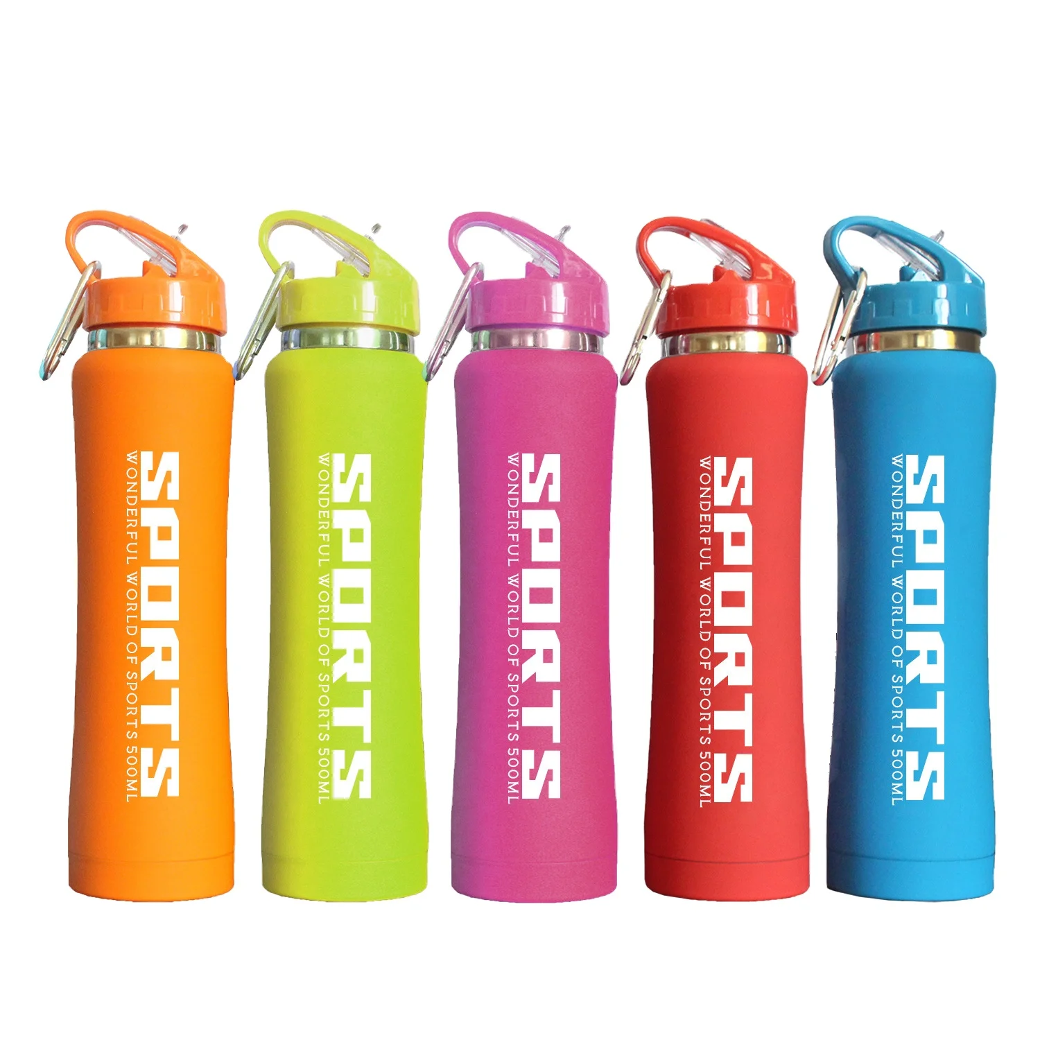 

OEM Logo Spray Rubber Water Bottle with Straw Holder for Business Gift