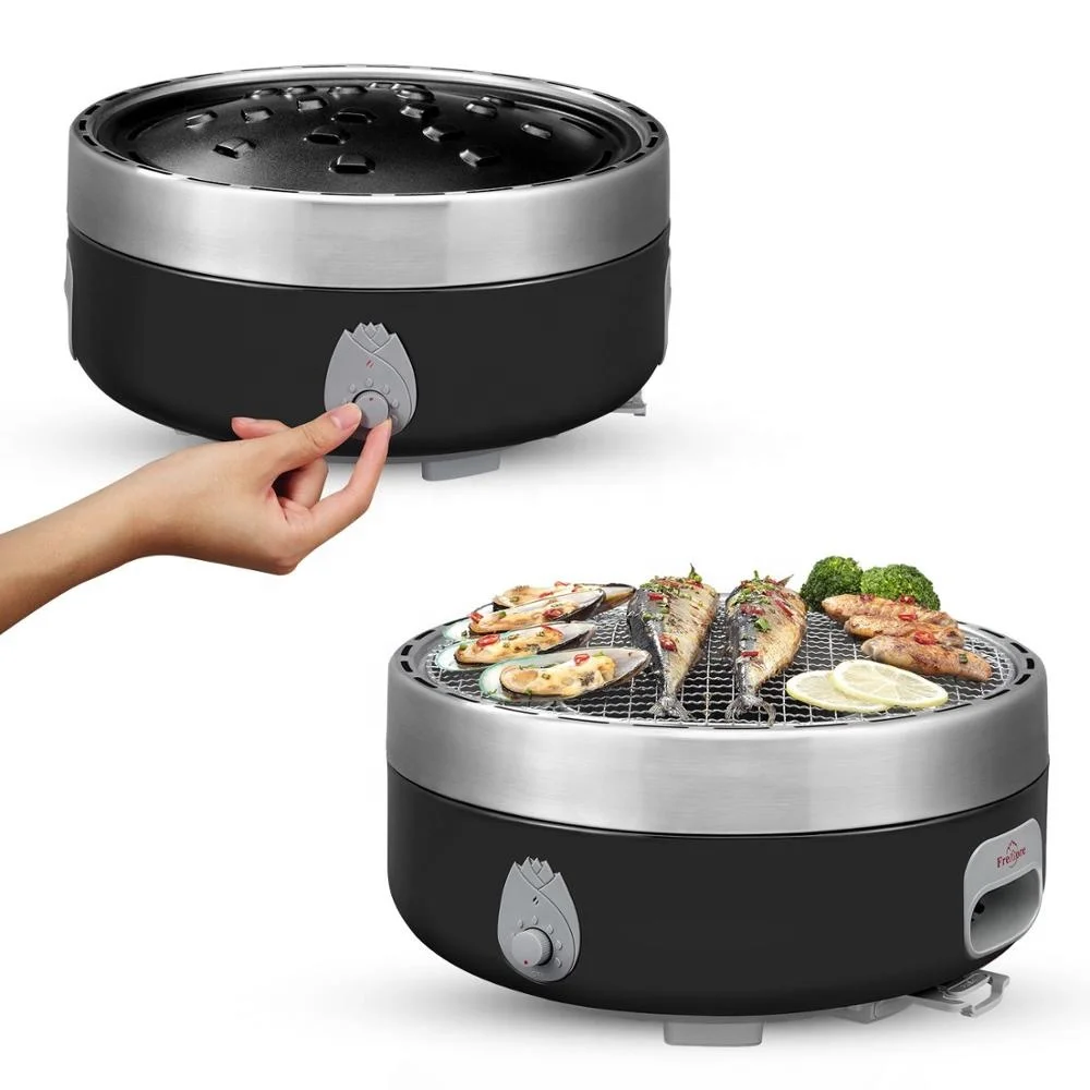 

Portable Grill Smokeless Stainless Steel Indoor Or Outdoor Charcoal BBQ Grill With Fan System for Camping Food Grilling