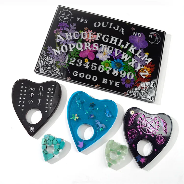 

Y1439 square silicone tray mold heart ouija silicone keychain resin molds, White