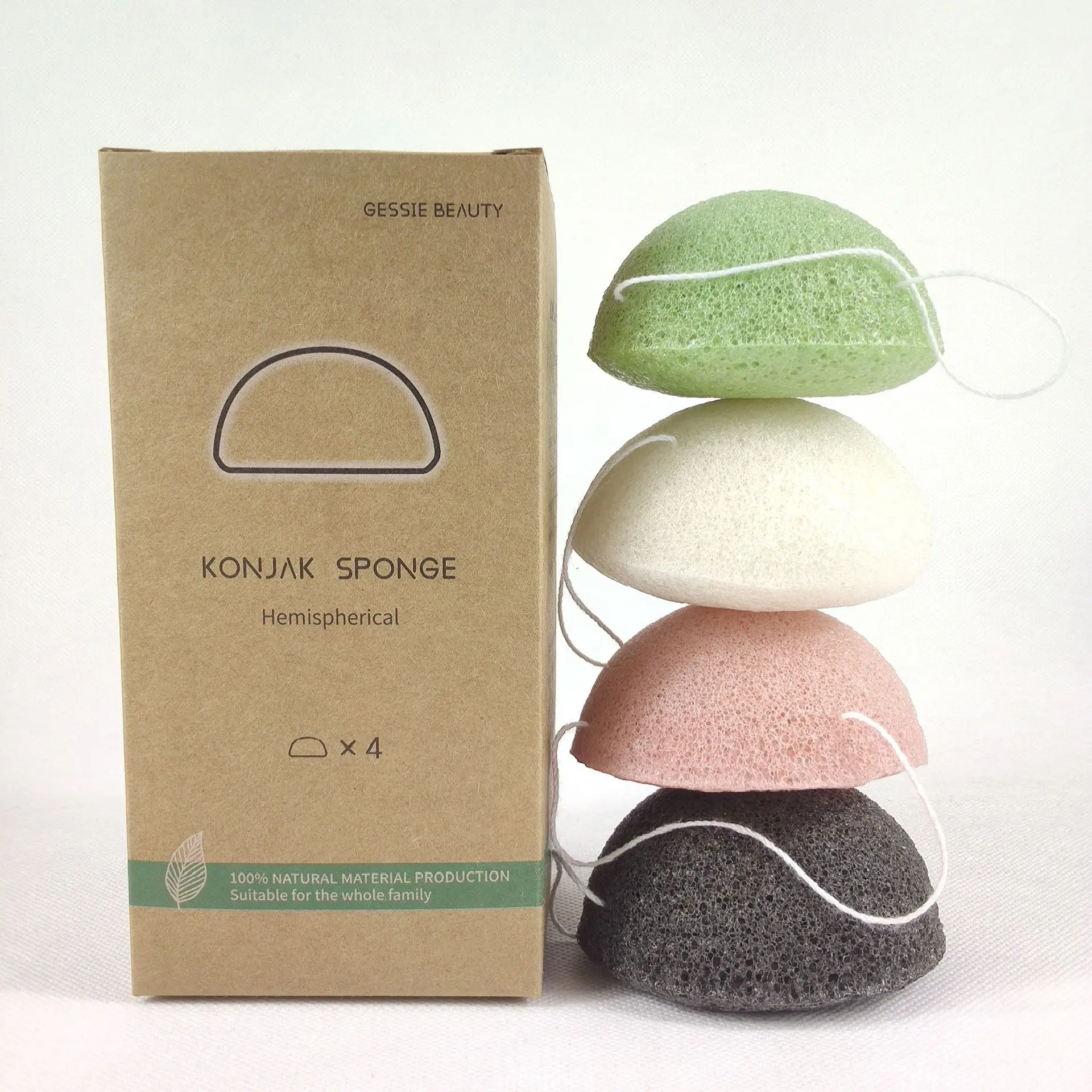 

2Pack 4Pack 100% Natural Facial Exfoliating Skin Care Private Label Organic Konjac Sponge With Box, White,purple,black,green,yellow,pink