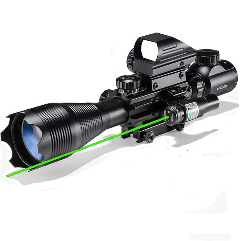 

Tactical Rifle Scope 3 in 1 Combo Scope 4-16x50EG Dual Illuminated with green Laser and Red Dot Sight