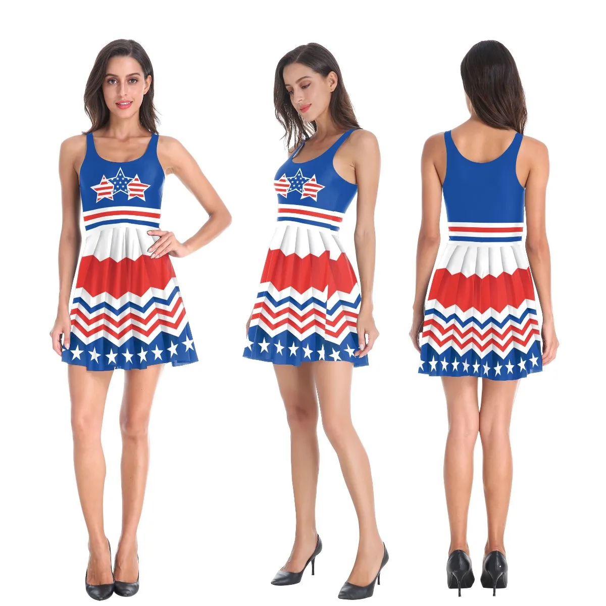 

NADANBAO New Design Independence Day Printing Summer Dress USA Flag Print Sleeveless Short Dresses For Women American Dress