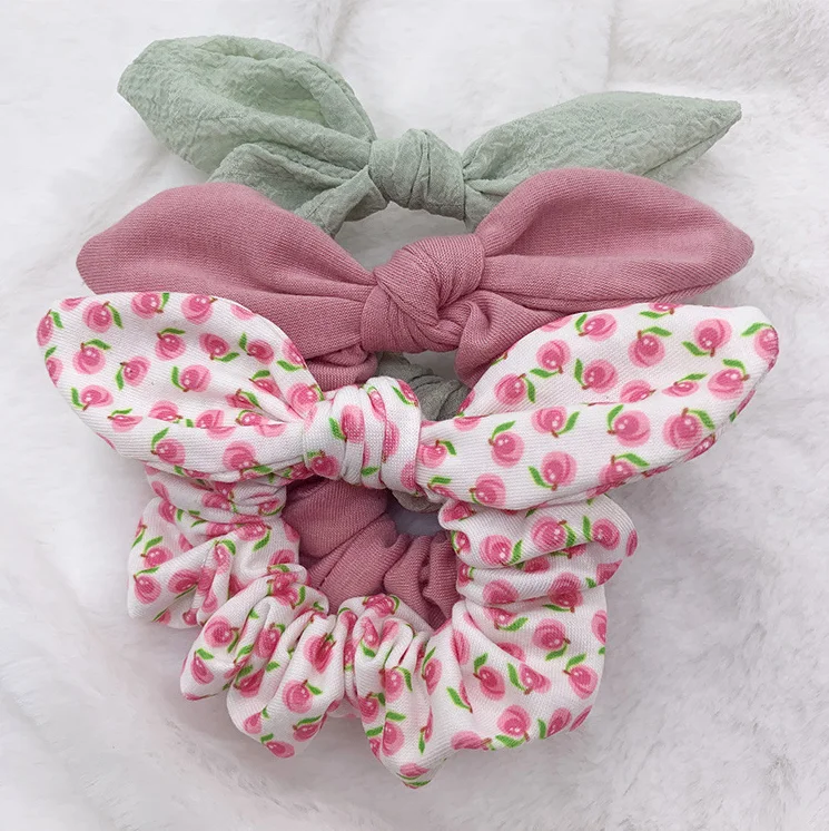 

Kids cute summer 3pcs kids baby floral bunny ear pony tail scrunchies, As pic