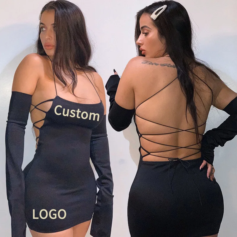 

Sexy Backless Bandage Women Mini Dress Basic Black Long Sleeve Dress 2021 New Arrival Streetwear
