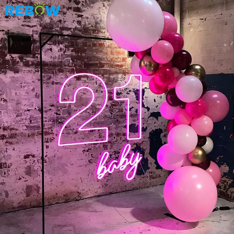 Drop Shipping free design wall mounted hanging colorful acrylic logo custom number 21 neon sign letters for party decoration