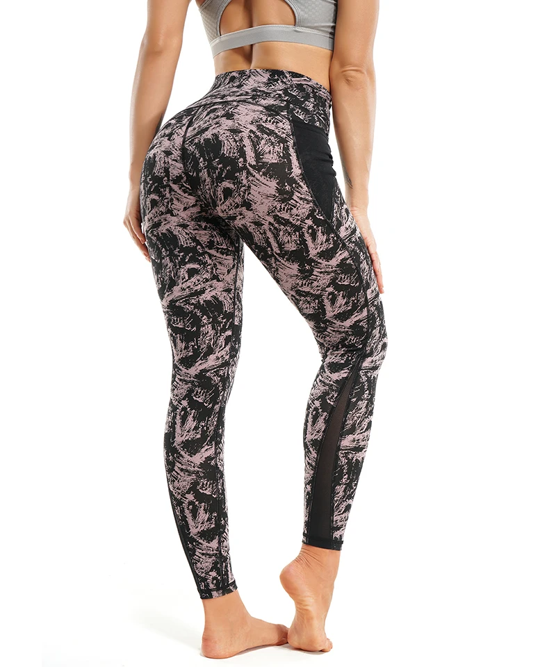 

OEM ODM Tummy Control Women Yoga Pants Dual Side Pockets Mesh High Waist Yoga Leggings Gym Wear