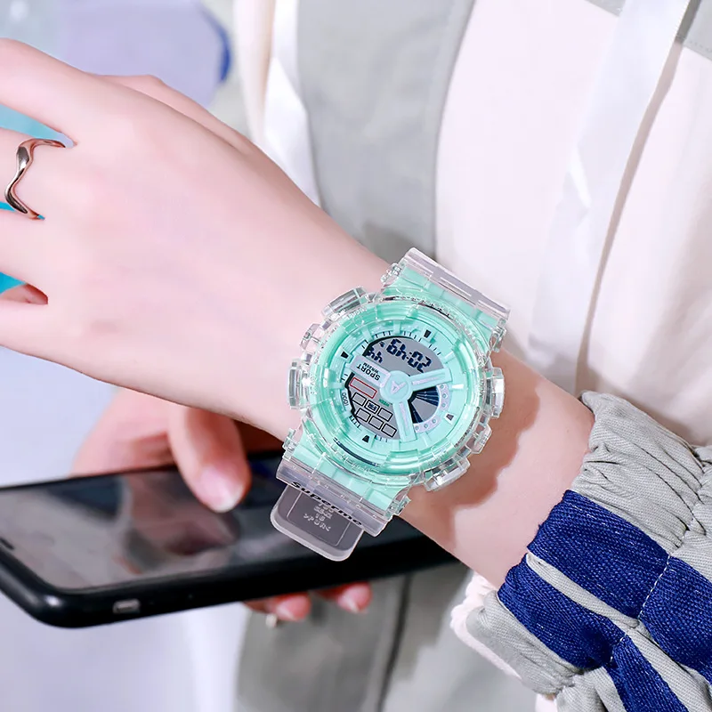 

Multifunctional Smart Digital Watches Transparent Sport Student Boys Girls Waterproof Electronic Couple Watch, White, purple, black, cyan-blue, pink, light blue, tea green