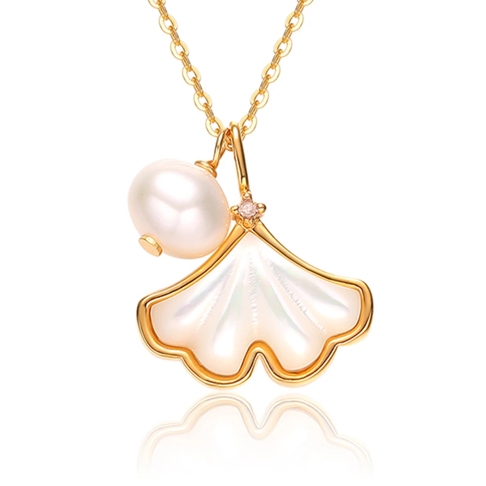 

Fine Jewelry Shell Gold Women's Natural Mother of Pearl Pearl Pendant Cocktail Party Real 18K 3G Hard Gold Pendant Necklace