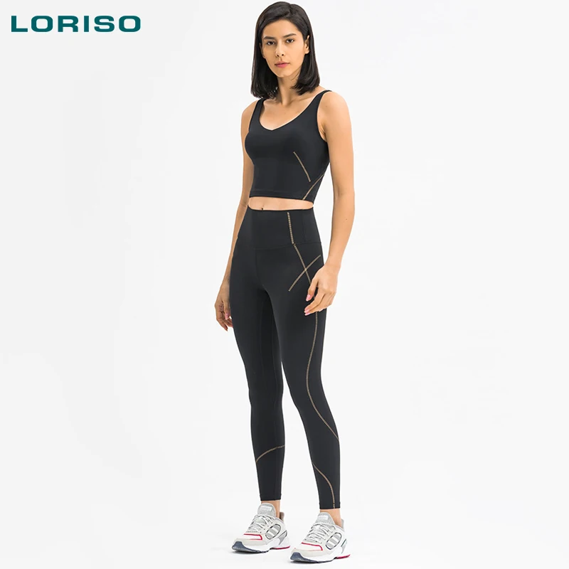 

2022 LORISO fitness fashion items sublimation stripe leggings and bra women workout set luxury yoga sport costumes for women, Multicolor optional