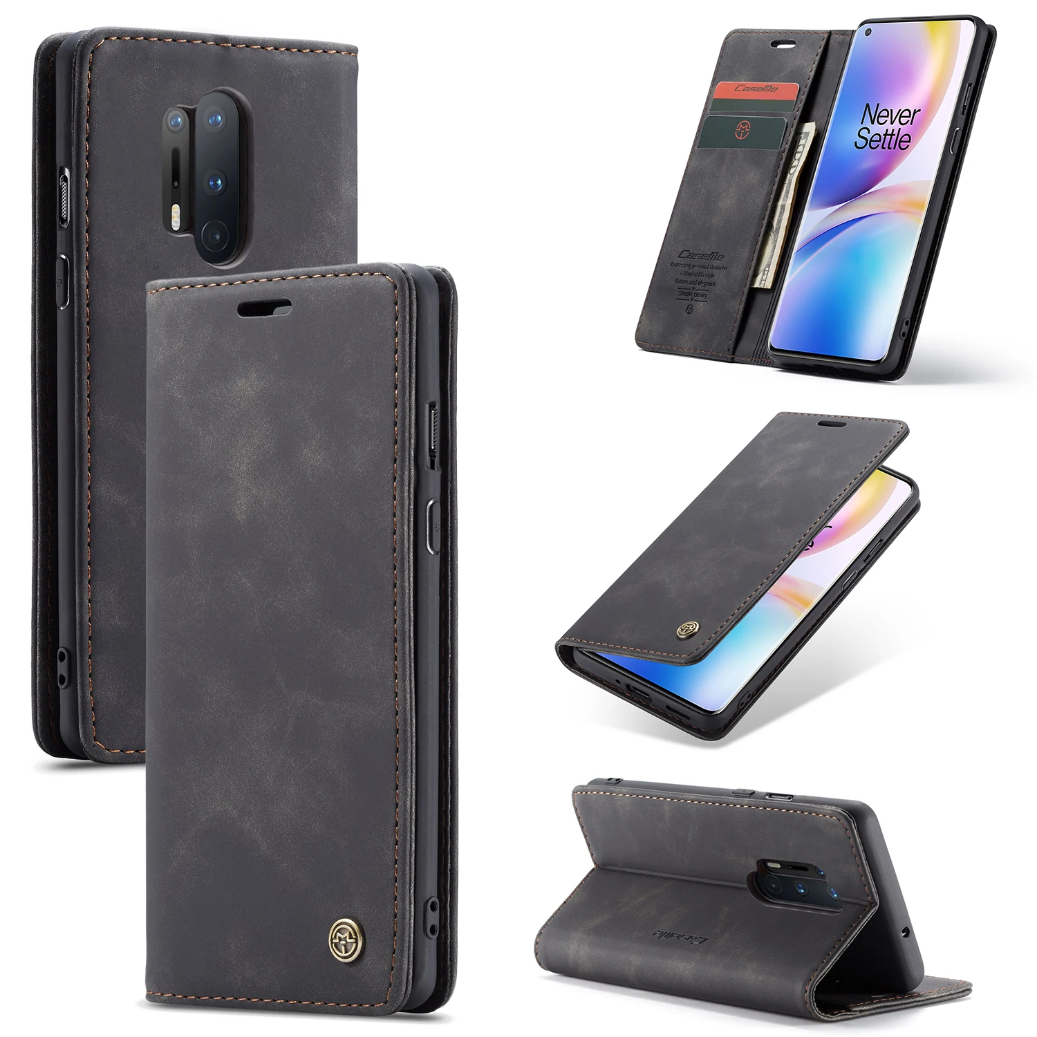 

CaseMe Magnetic Flip Cover For OnePlus 7/1+8 Pro Genuine Real Leather Wallet Card Holder Phone Case