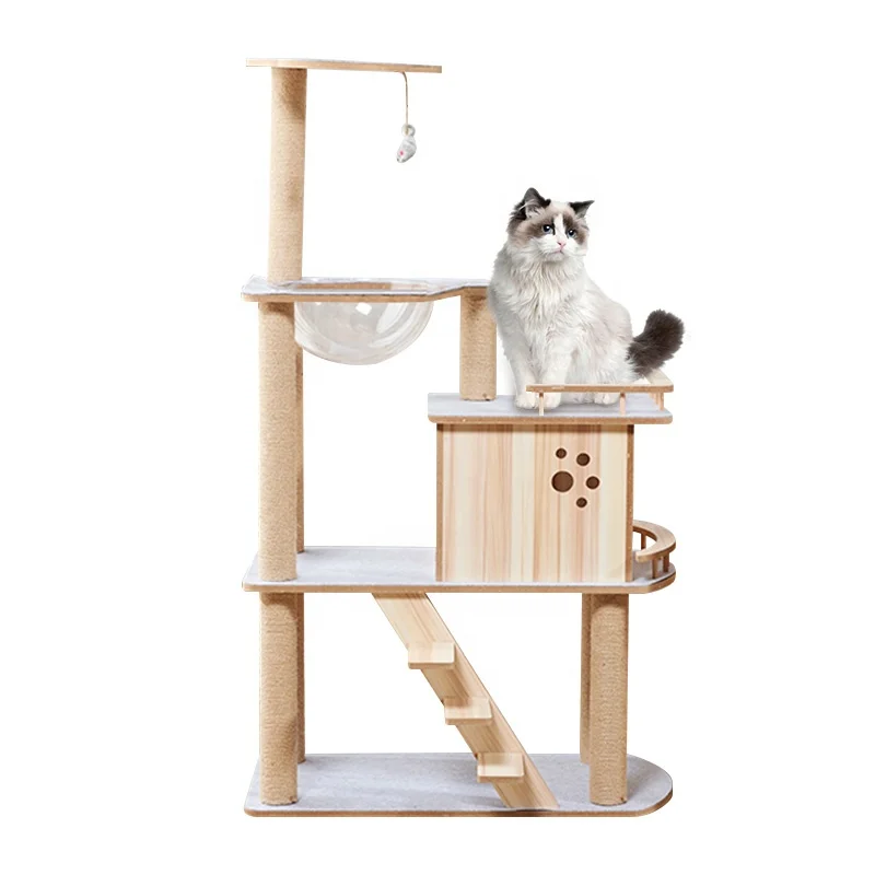 

Thicken Wooden Firm Sisal Scratching Cat Tree Cat Tower For Cat, Log color