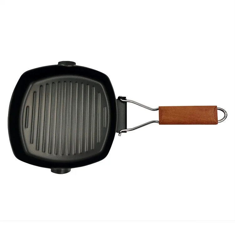 

Cast Iron Non-stick Coating Grill Pan Steak Baking Pan With Foldable Handle