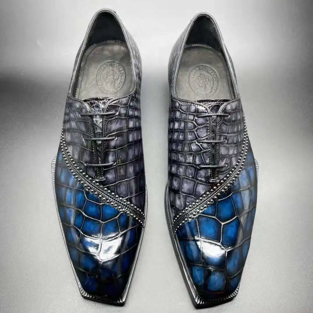 

Goodyear welt Italian hand made men's dress shoes Crocodile Leather formal shoes men Custom wedding office Dress shoes for men