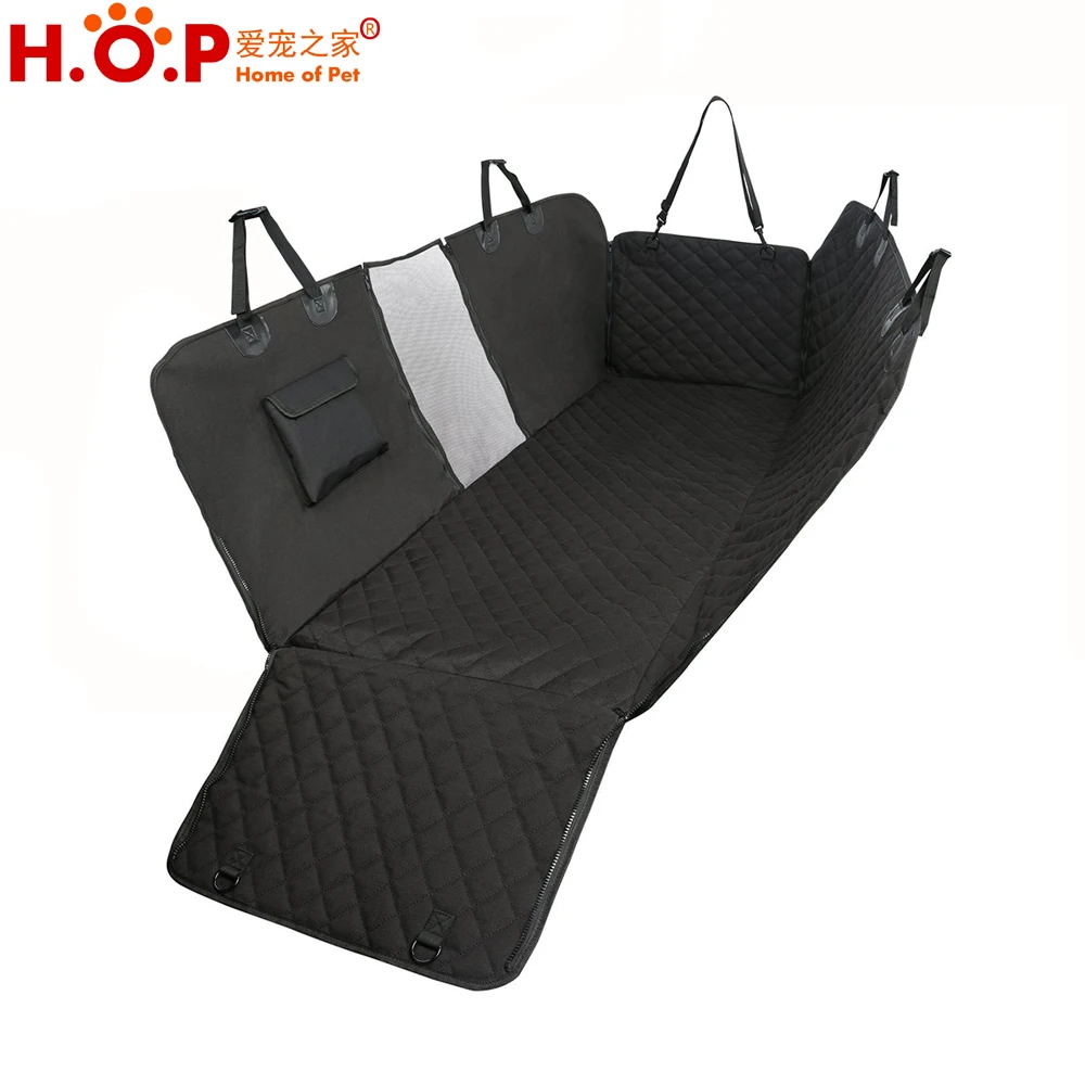 

Waterproof Anti Slip Car Back Dog Hammock Pet Car Seat Cover With Mesh Window Side Flap, Black, can be customized