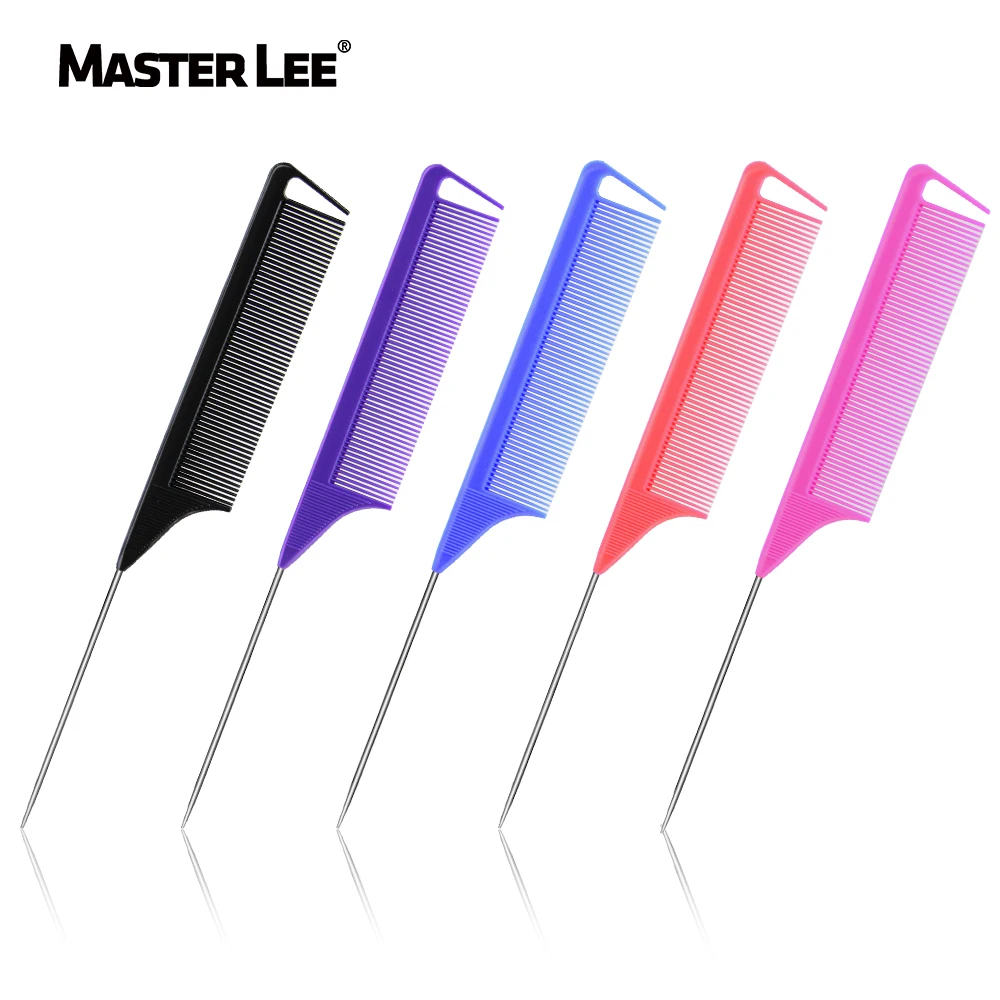 

Masterlee Custom logo and color carbon fiber material rat tail carbon Parting Plastic parting hair comb, More color