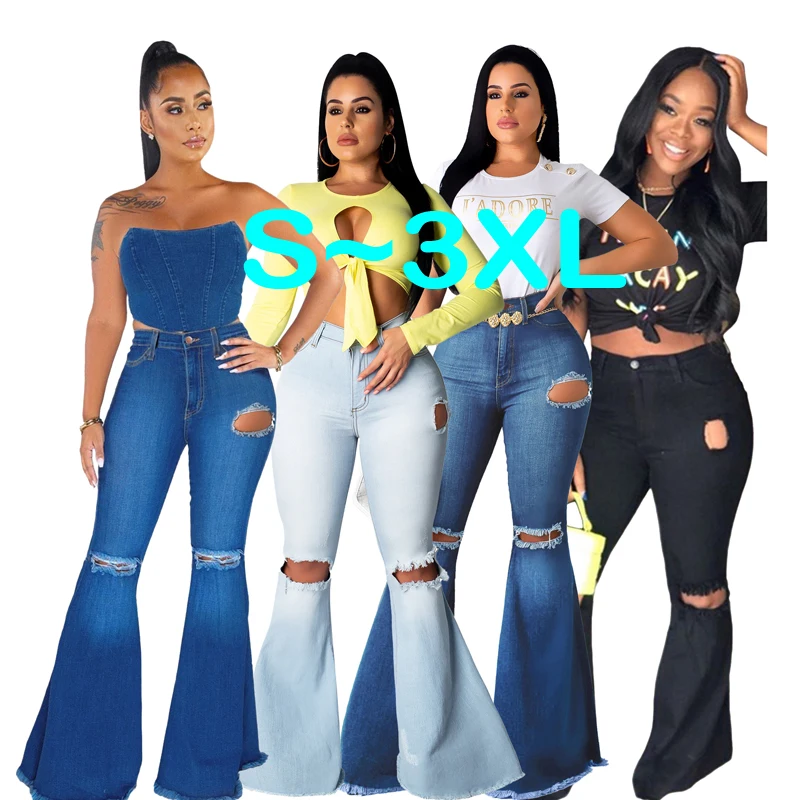 

Women Flared Ripped 3XL Skinny stretch Jeans Ladies Slim Denim High Waist Pants Female Trousers Plus Size