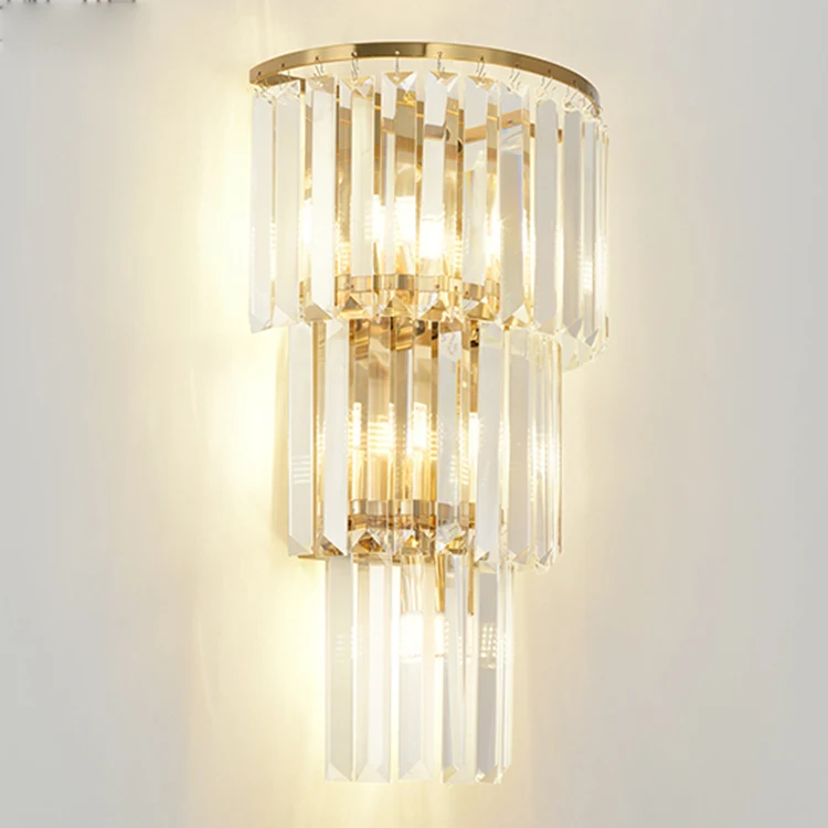 High quality factory gold crystal round square LED wall lamp