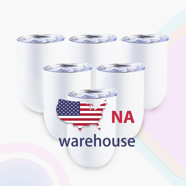 

USA warehouse sublimation blank 12oz double walled stainless steel cup vacuum insulated stemless wine tumbler