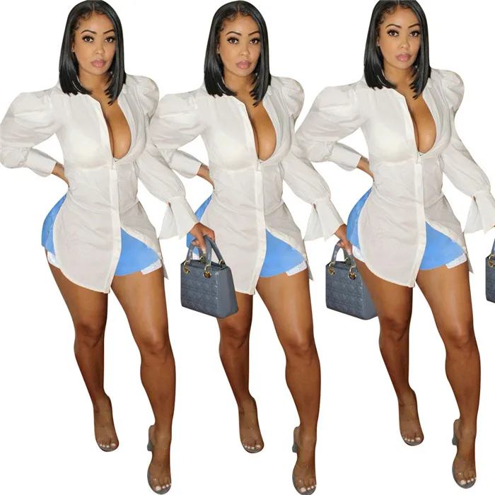 

H5526-fashion clothes styles single breasted long sleeve irregular white casual shirt blouse women