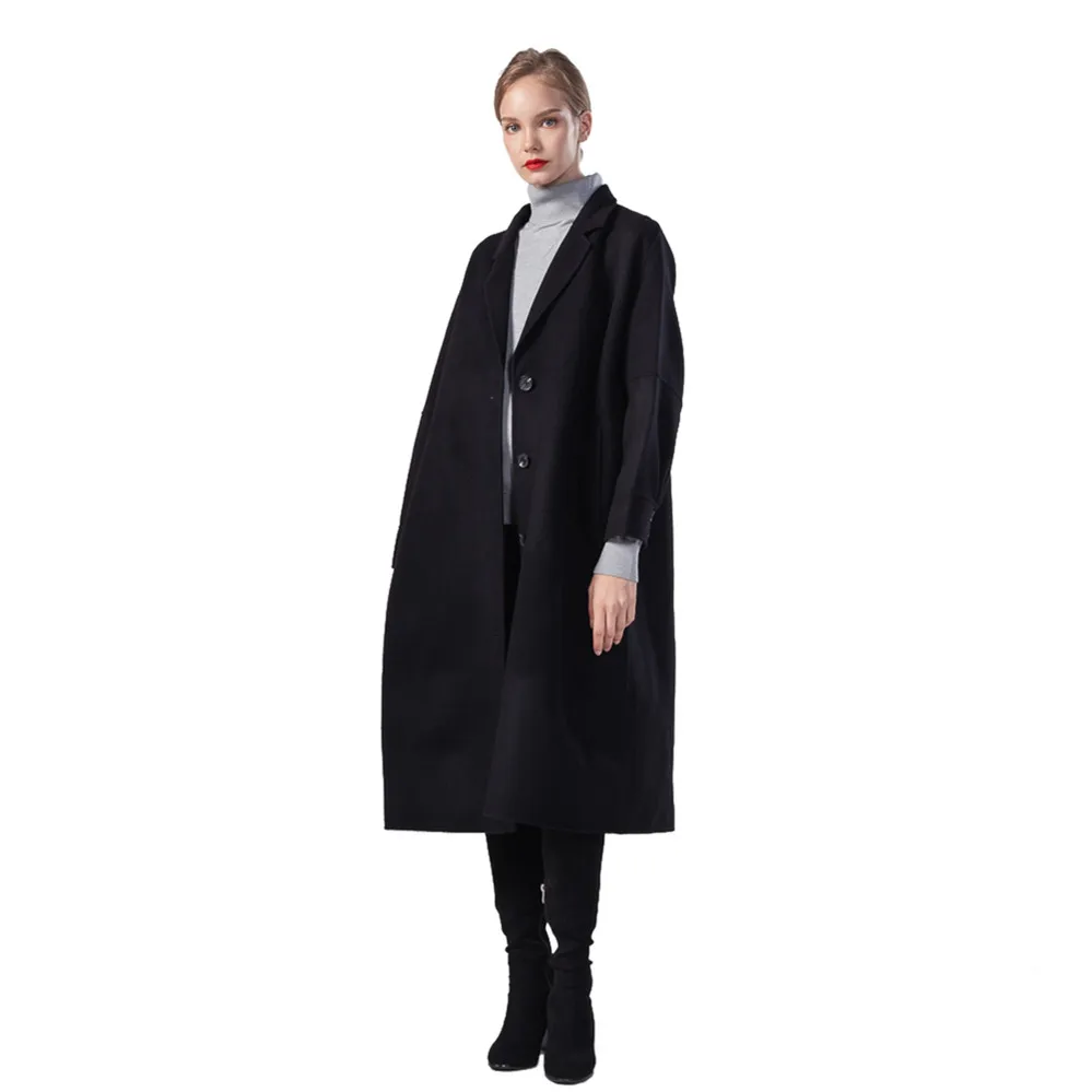 

2021 Fashionable High Quality winter women popular Long Wool jackets solid color handmade Female 100% Wool Coats Female, Black