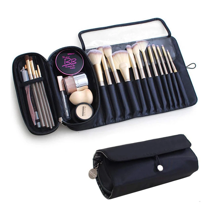 

Portable Roll Up Brush Storage Case Holder Organizer Travel Makeup Brush Bag For Cosmetic Essentials, Black