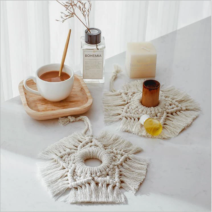 

Bohemian Cotton Rope Woven Heat Insulation Eco-friendly Tea Coaster Home Pot Holder Knitting Cup Mat