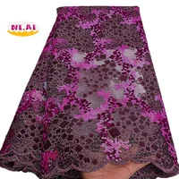 

2019 Wholesale African Nigeria New Multi Color Large Net Organza Bridal Wedding Glitter Embroidery Sequin Lace Fabric for Dress