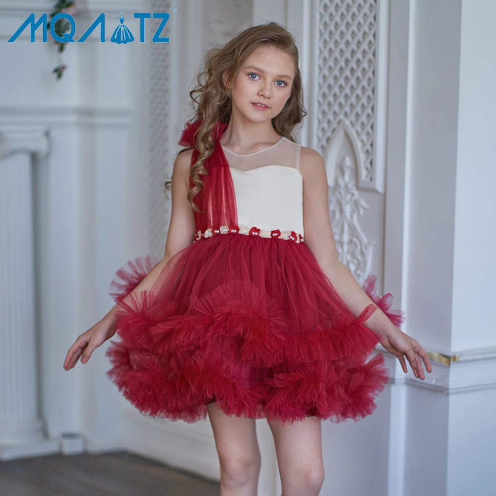 

MQATZ New Arrivals Girls Frock Summer Dresses Birthday Sleeveless Dresses Red Dress For Kids Girl L5332