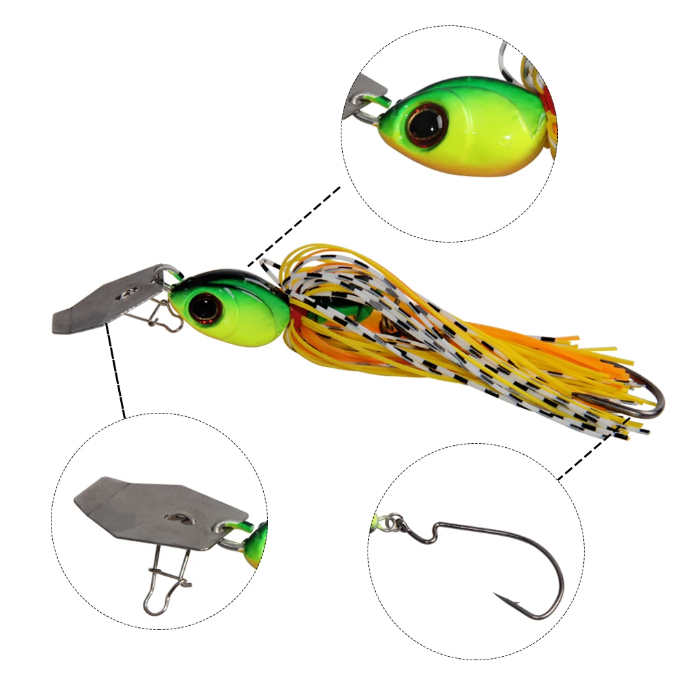 Fishing Spinnerbait Silicone Skirt Metal Lure Jig Bass Pike Walleye