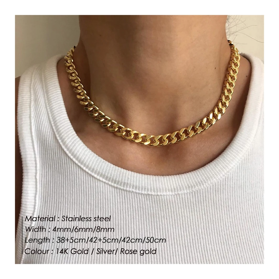 

In Stock Man Jewelry Chain Necklace Designs 18k Gold Sterling Silver Stainless Steel Cuban Link Chain Hip Hop Necklace, Silver/gold/rose gold