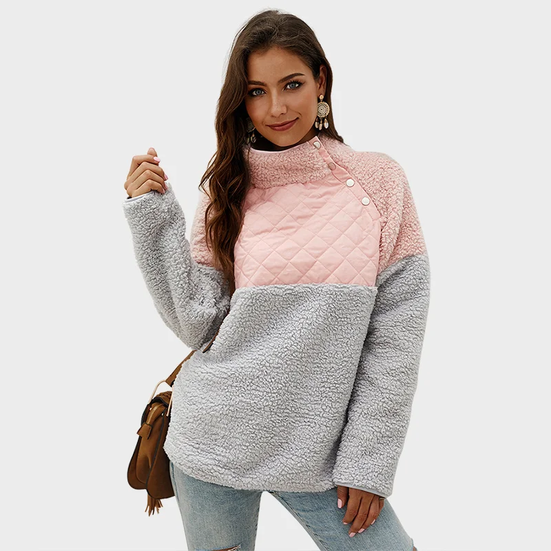 

Wholesale Monogram Women Patchwork Fleece Pullover Newest Warm Women Sherpa Pullover