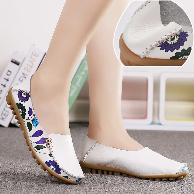 

Wholesale women's leather shoes European and American style non-slip printing soft sole work convenient pregnant mother shoes, As the picture show