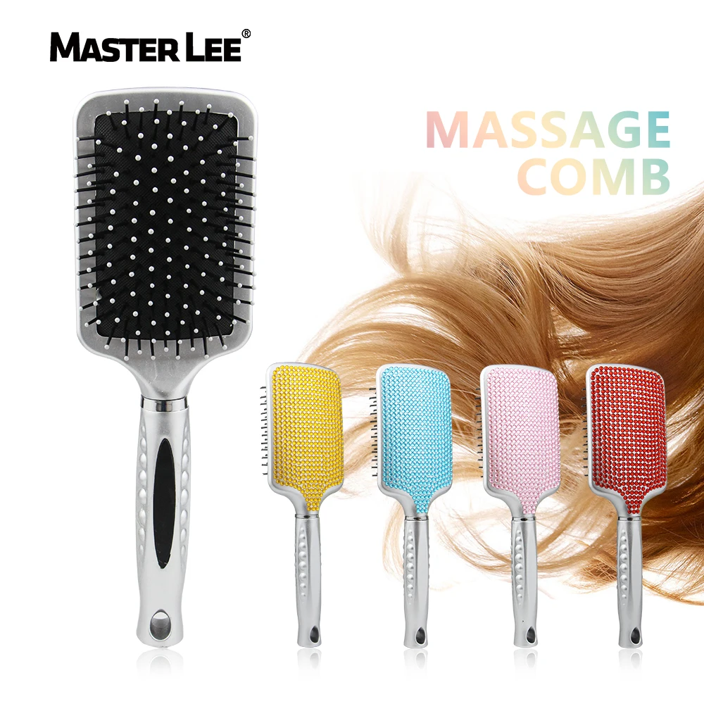 

Masterlee custom 2021 fashion plastic airbag Comb beauty diamond comb paddle hair brushes, More colors