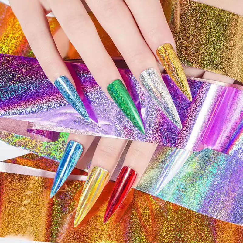 

Newest Custom Laser Shiny Nail Stickers 4x100cm Transfer Foil For Diy Beauty Foil Stained Sticker Nail Art, Picture