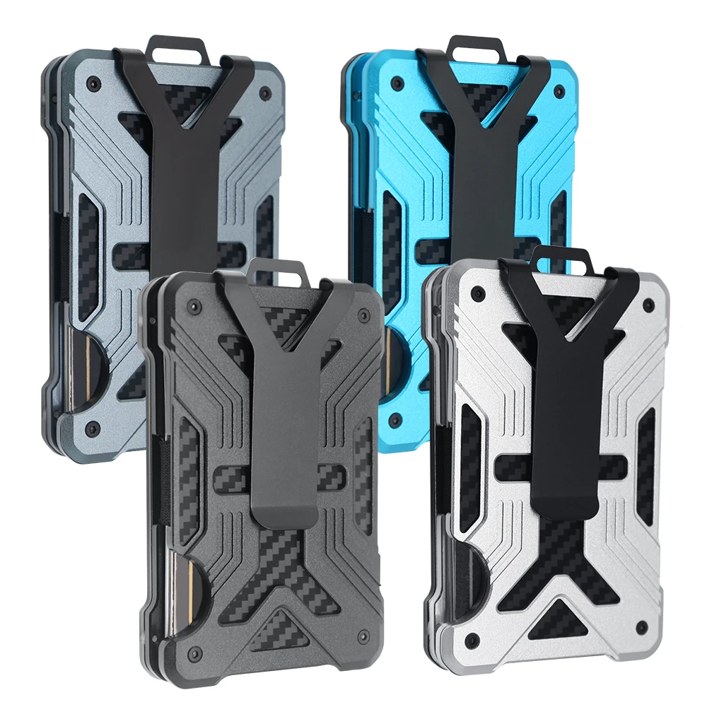 

X-WORLD 2023 New Slim Aluminum RFID Blocking Card Holder with Clear Badge ID Window Minimalist Metal Wallet for Men