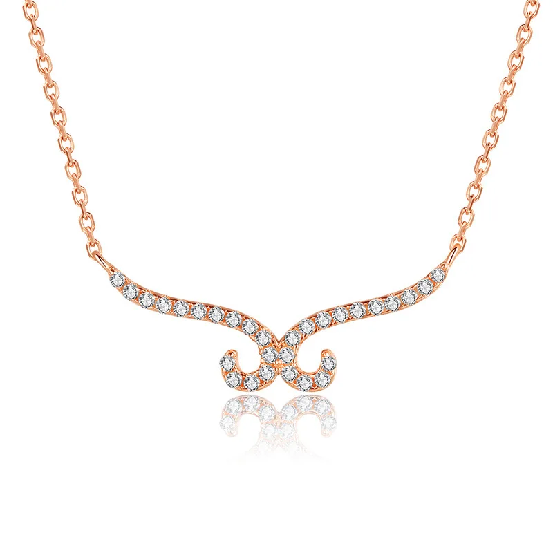 

Lovely moustache 925 sterling silver rose gold plated full diamond charm pendant necklace