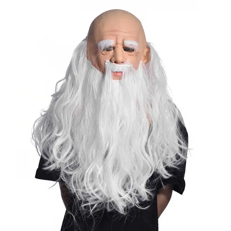 秃头爷爷头饰老人头饰与胡子服装道具白色长发巫师面具圣诞节秃头长