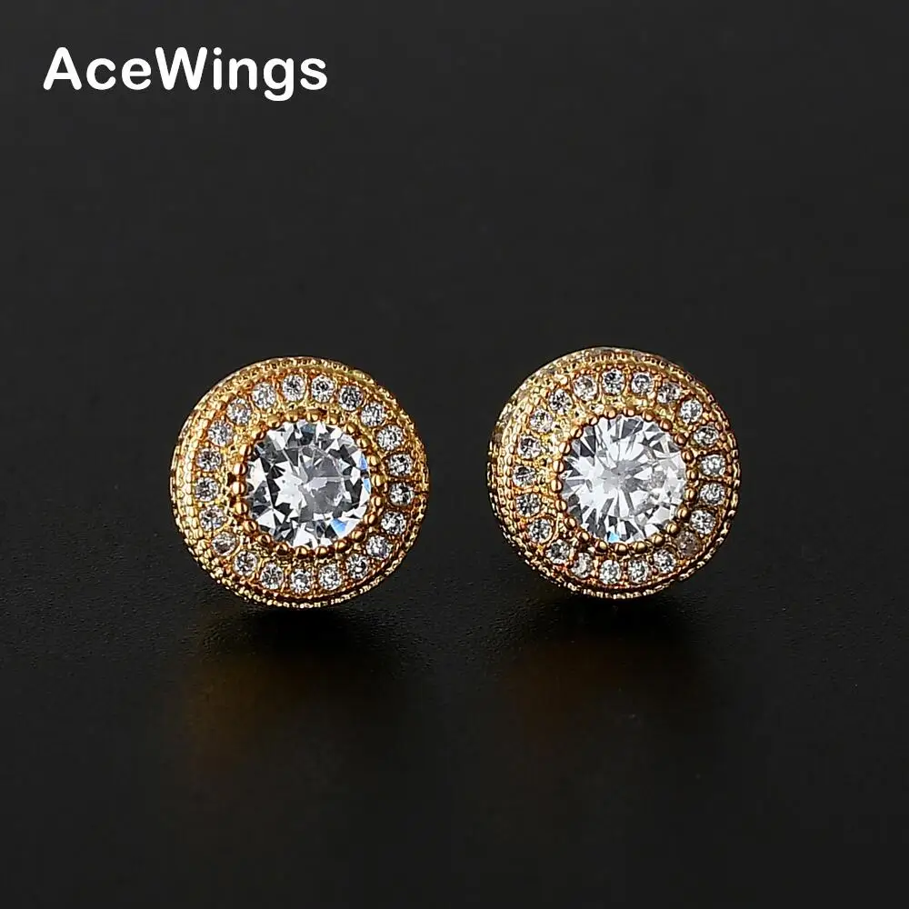 

E003 CZ earrings Men Brass setting zircon stud earrings hip hop bling blilng iced out