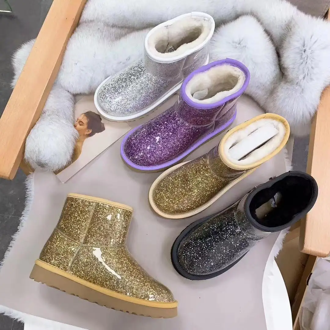 Winter Women's Genuine Leather Sequins Glitter Snow Boots Buy Glitter